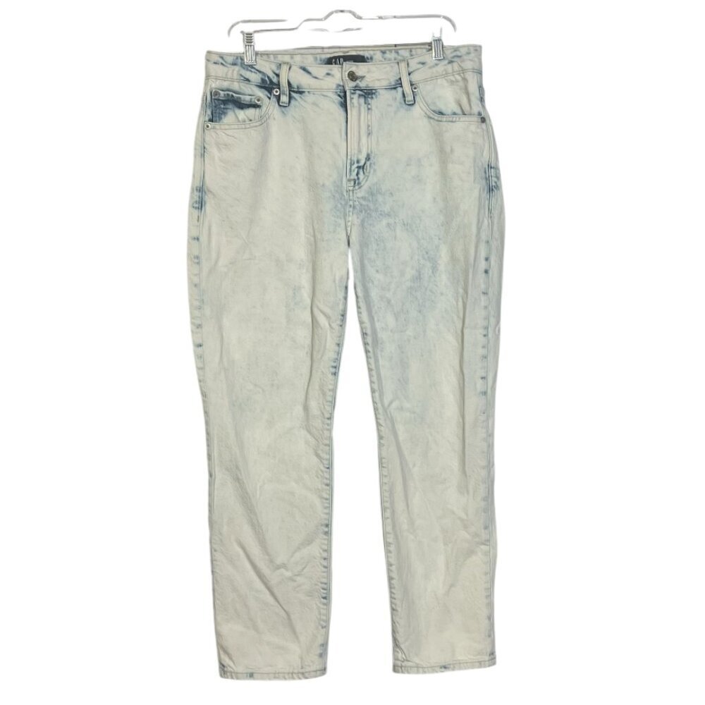 GAP Acid Wash Boyfriend Jeans Baggy Straight Leg Size 10 / 30 Light Blue Stretch